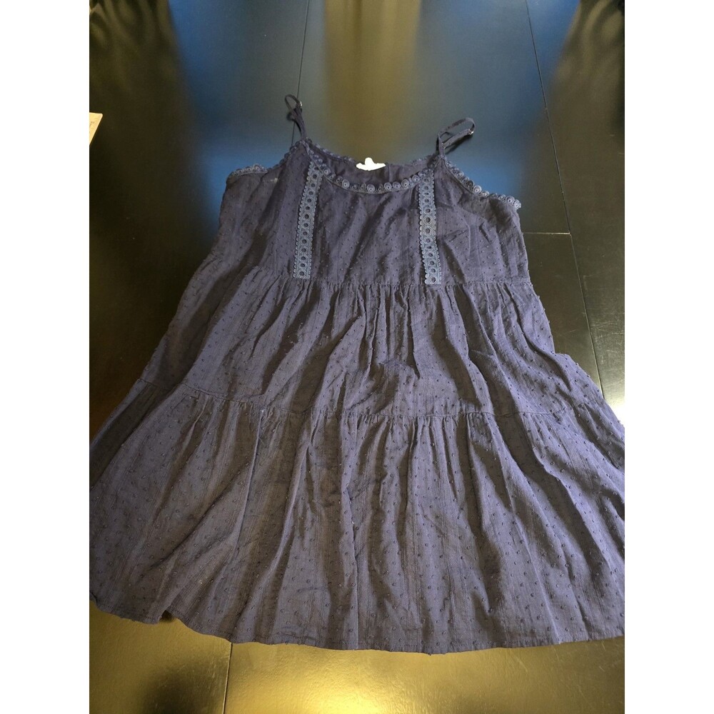 Blu Pepper Navy Blue Swiss Dot Tiered Cami Top Lace Trim Boho Size L